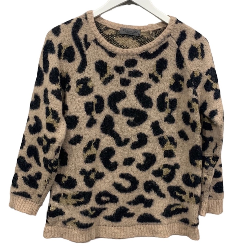 Anthropologie Wool Blend Elsamanda Cheetah Leopard Glitter Soft Sweater Medium